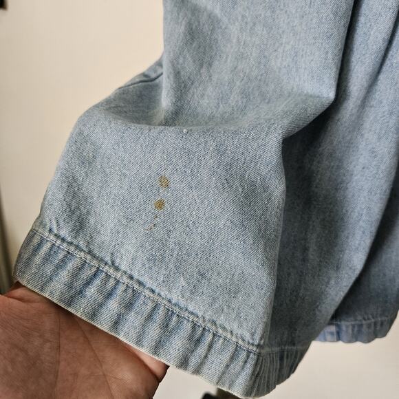 Vtg Denim Romper Womens L Blue Jean Shorts Jorts Button Up Collared Y2K Boho - Picture 4 of 12